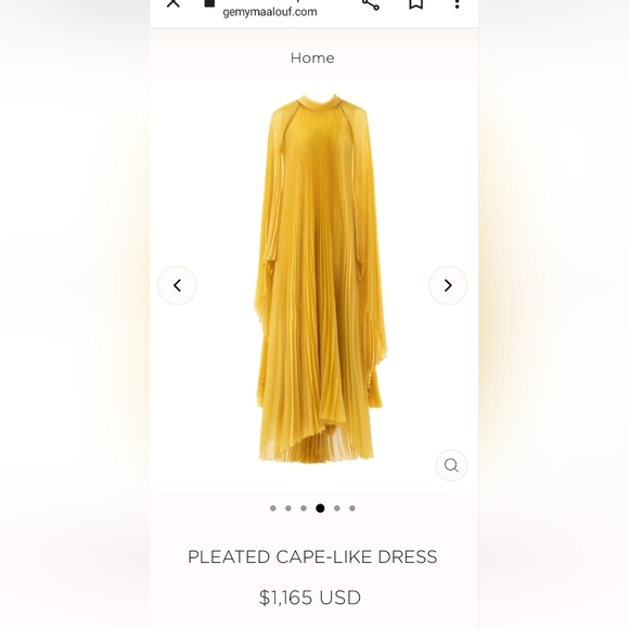 Gemy Maalouf Sz 14 Pleated Mustard Yellow Flowy Long Luxury Gown NEW WITH TAGS - Picture 3 of 12